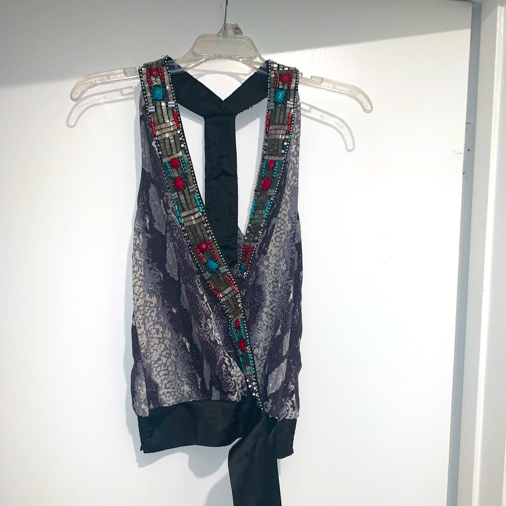 Bebe Snake Skin Top with beaded neckline Size XXS